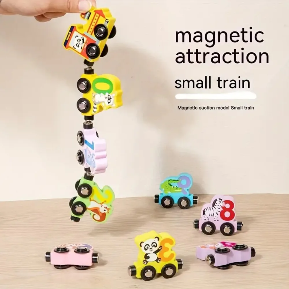 Montessori Magnetic Train Educational Toys Wooden Animal Dinosaur Number Puzzle Building Blocks Assembled Toys Birthday Gifts 3