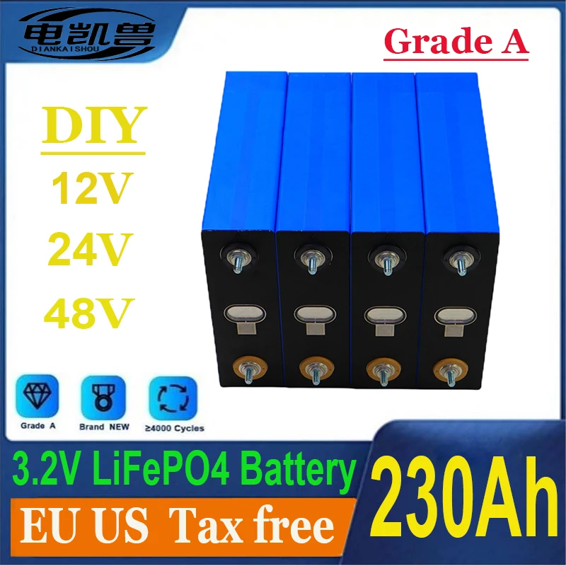 

Grade A 230Ah lifepo4 12V 24V 48V Rechargeable battery pack 3.2V 230AH Lithium Iron Phosphate Prismatic Solar EU US TAX FREE