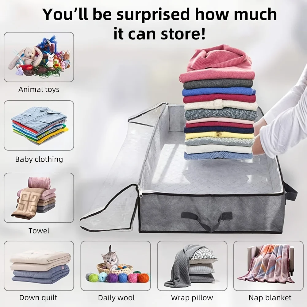 Large Capacity Under Bed Storage Bag Clear Window, Reinforced Handles Foldable Durable Closet Organizer for Blankets Clothing 5