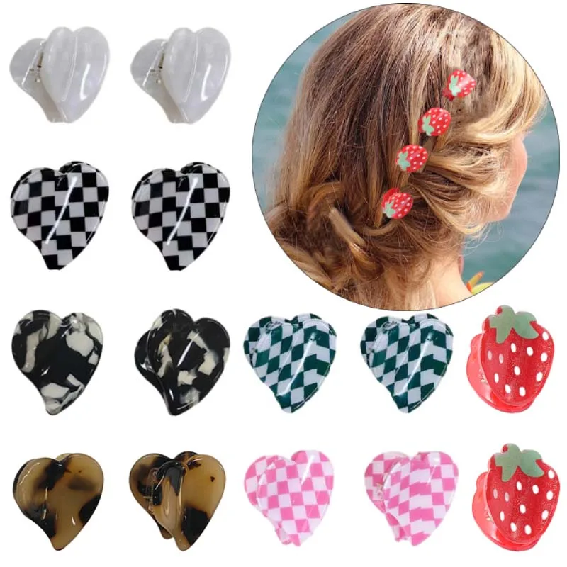 

ncmama 4Pcs Mini Heart Acetate Hair Claw Clip for Women Girl Cute Bang Broken Strawberry Hairpin Lady Headdress Hair Accessories