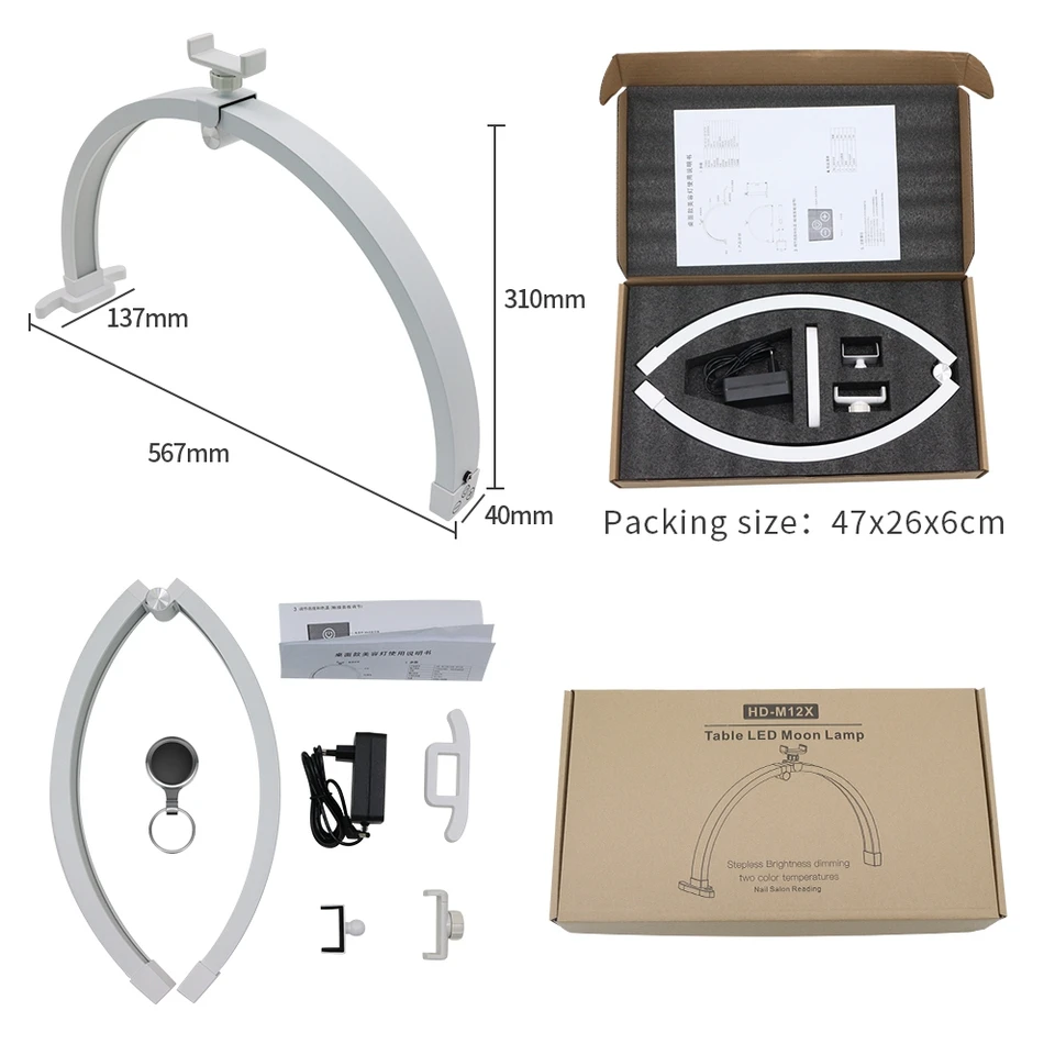 CGBE Lampada Mezza Luna Estetica: 34 Pollici Lampada da Tavolo per Unghie con Porta Cellulare - 456 Perline LED Lampada da Scrivania con 3 Modalità 10 Luminosità - per Ciglia Tatuaggi Manicure - Rosa