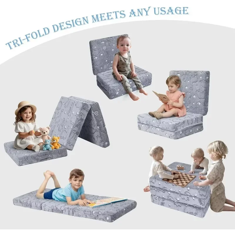 Tri Folding Foam Floor Mat for Children, Foldable Bed Portable Memory Mattress
