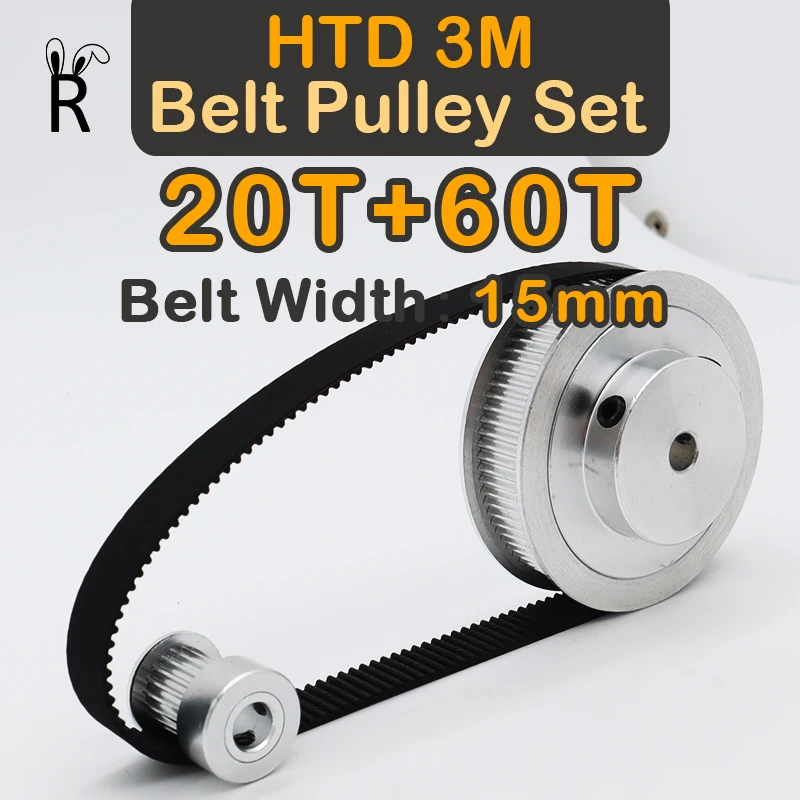 20Teeth+60Teeth HTD 3M Synchronous Wheel Kit Belt Width 15mm Pulley Set 20 Teeth 60 Teeth 20T 60T HTD3M Timing Pulley Set Pulley