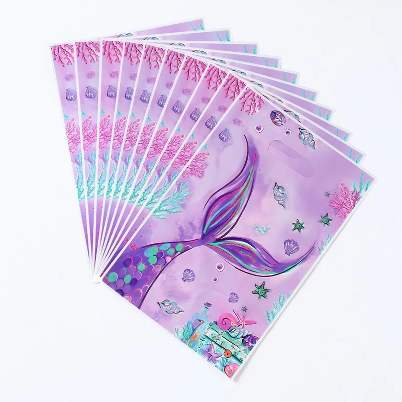 Description Picture 3 of itemMermaid Party Plastic Goodie Bags Mermaid Tail Candy Gift Bags For Mermaid Birthday Under The Sea Party Decor Baby Shower Favor