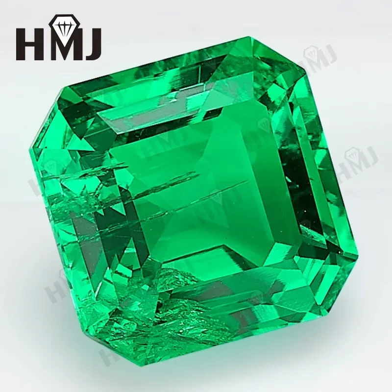 Hydrothermal Lab Grown Colombia Emeralds Square Asscher Hand Cutting with Cracks Inclusions Inside Selectable AGL Certificate