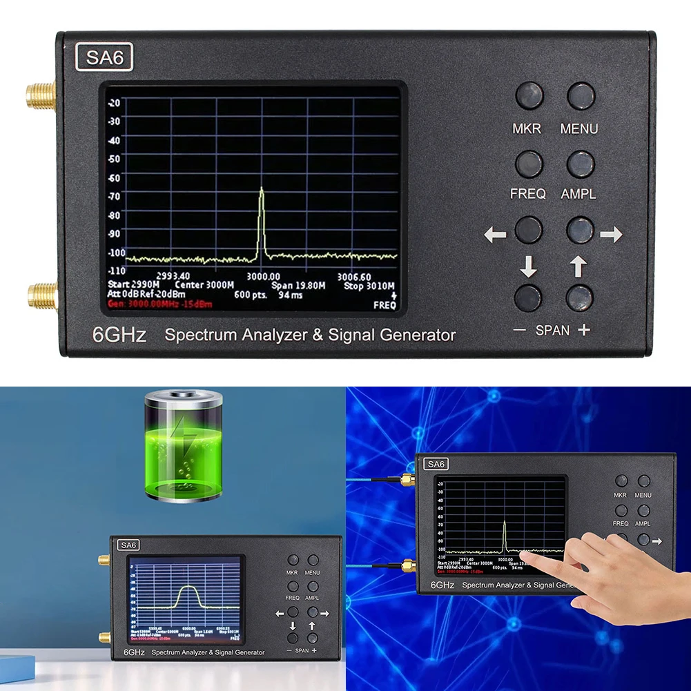 

6GHz SA6 Spectrum Analyzer + Signal Generator 3.2 Inch Touch Screen 35-6200 MHz PC Control for WiFi 2G 4G LTE CDMA GSM Signal