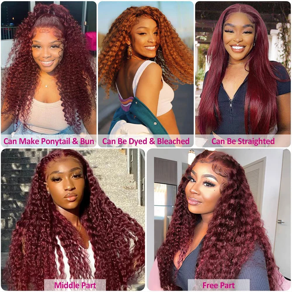 350 Density 99J Burgundy Water Wave 13x6 HD Lace Frontal Wig Glueless Preplucked Human Hair Wigs For Women 5x5 Lace Closure Wig