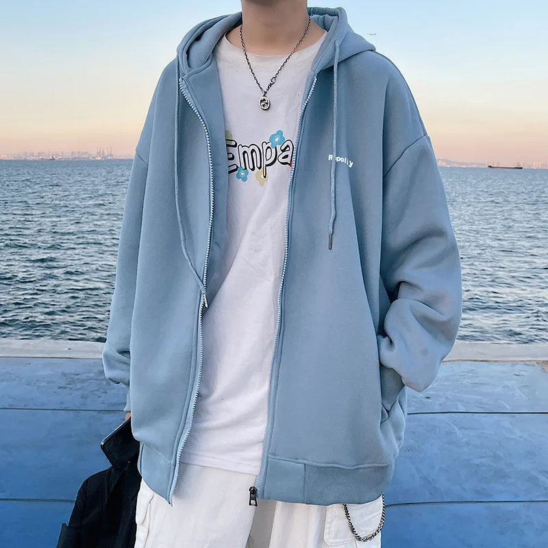 

Zipper Hooded Sweatshirts Korean Fashion Long Sleeve Jacket Male Student Autumn Streetwear Loose Harajuku Hoodie Men Clothing