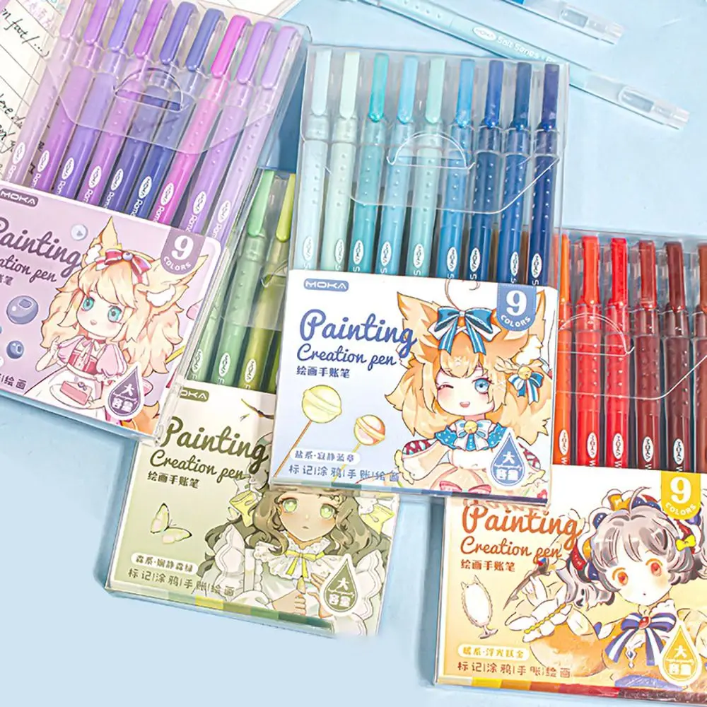 Professional 9Colors Highlighter Art Stationery Drawing Painting Graffiti Watercolor Pen Learning Markers Scrapbook Pen