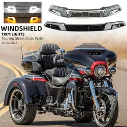 NEW For Harley Touring Street Glide FLHX 2014-2023 Motorcycle LED Chrome Gloss Black White Amber Windshield Trim