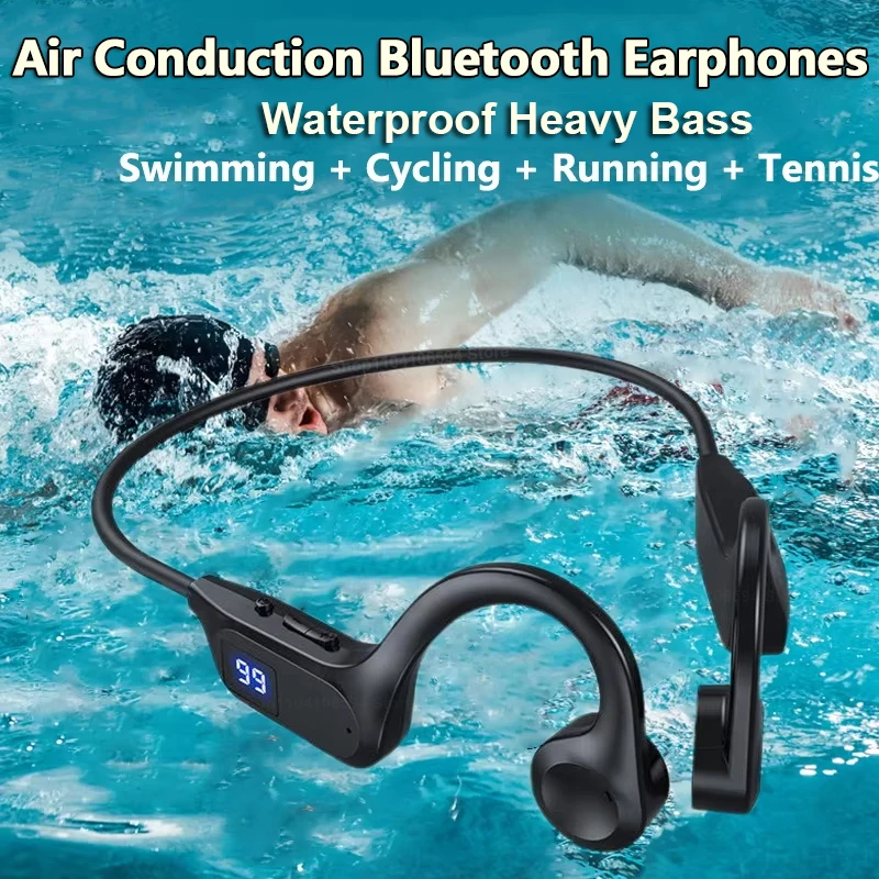 Air conduction Bluetooth Earphone Wireless V5.2 Digital Display Hook-On Headphone Hand-free With Mic For Sport Earbuds No Card