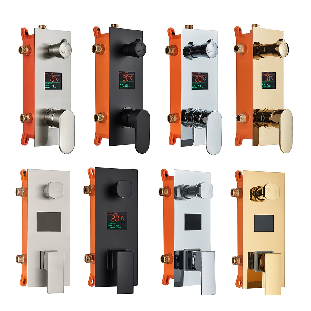 Chrome ภาษาโปลิชคำ 2 Ways/3 Ways วาล์วผสมก๊อกน้ำห้องอาบน้ำฝักบัวอุปกรณ์เสริมปกปิด LED ดิจิตอลจอแสดงผลแผงฝักบัวอาบน้ำผสมวาล์ว 1