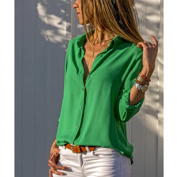 Sring 2024 Casual Blouse Long Sleeve Elegant Women Tops Single Breasted Women Clothes Streetwear Green Shirt Femme Blusas