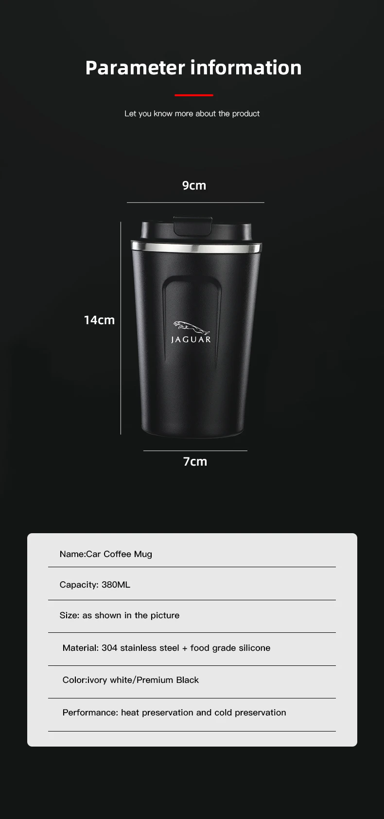 Kaffeetasse, auslaufsicher, Reise-Thermobecher, 380 ml, Auto-Thermosbecher für Jaguar XS F XF XE XJ XK XEL XFL XJL XJ6 XJS XKR XFR F-Typ – Detail 3
