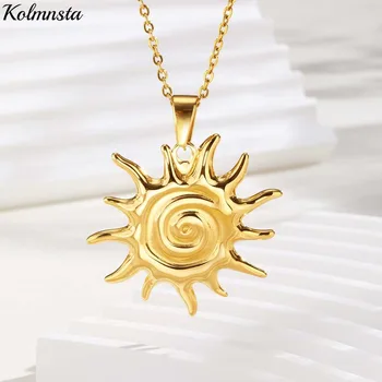 Kolmnsta Collane con ciondolo sole in acciaio inossidabile per donna Placcato in oro Boemia Minimalista Collana con catena clavicola Regali di gioielli 1