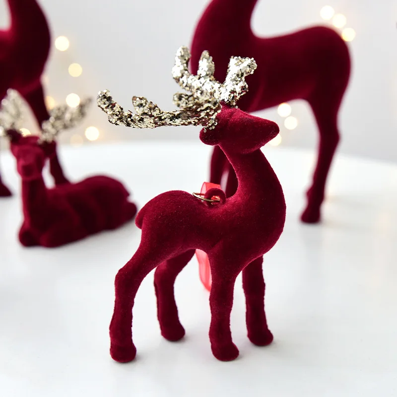 2025 Christmas Elk Ornament Christmas Tree Ornament Flashing Powder Wine Red Flocking Deer Home Christmas Party Ornament