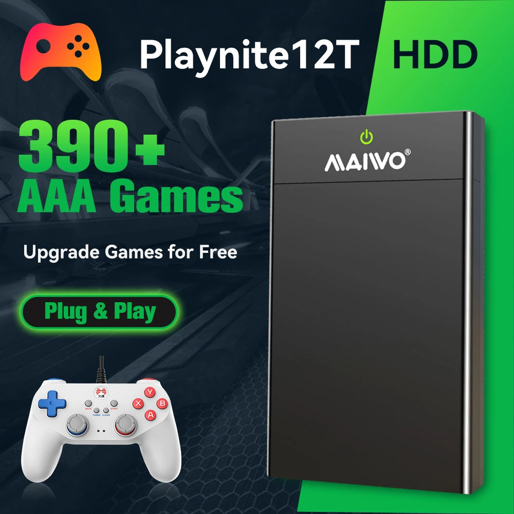 외부 게임 하드 드라이브 플레이나이트 시스템 게임용 HDD, PC 노트북용, PS4, PS3, PS2, 스위치, Wiiu, MAME, WII용, 390 + AAA 게임 포함, 12TB