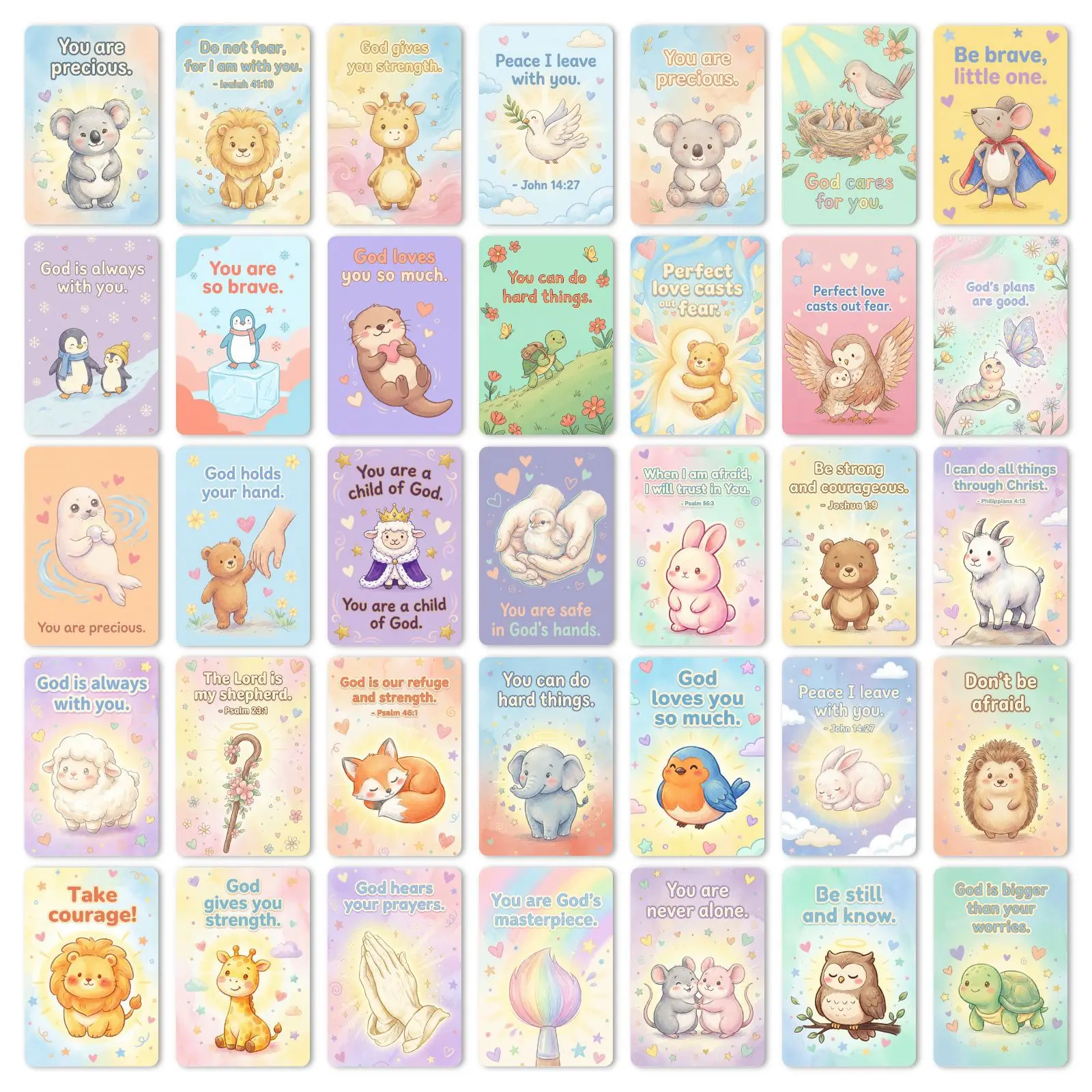 36-teiliges Set Angstlösende Karten für Kinder mit Niedlichen Tierillustrationen und Kurzen Inspirierenden Texten – Detail 7
