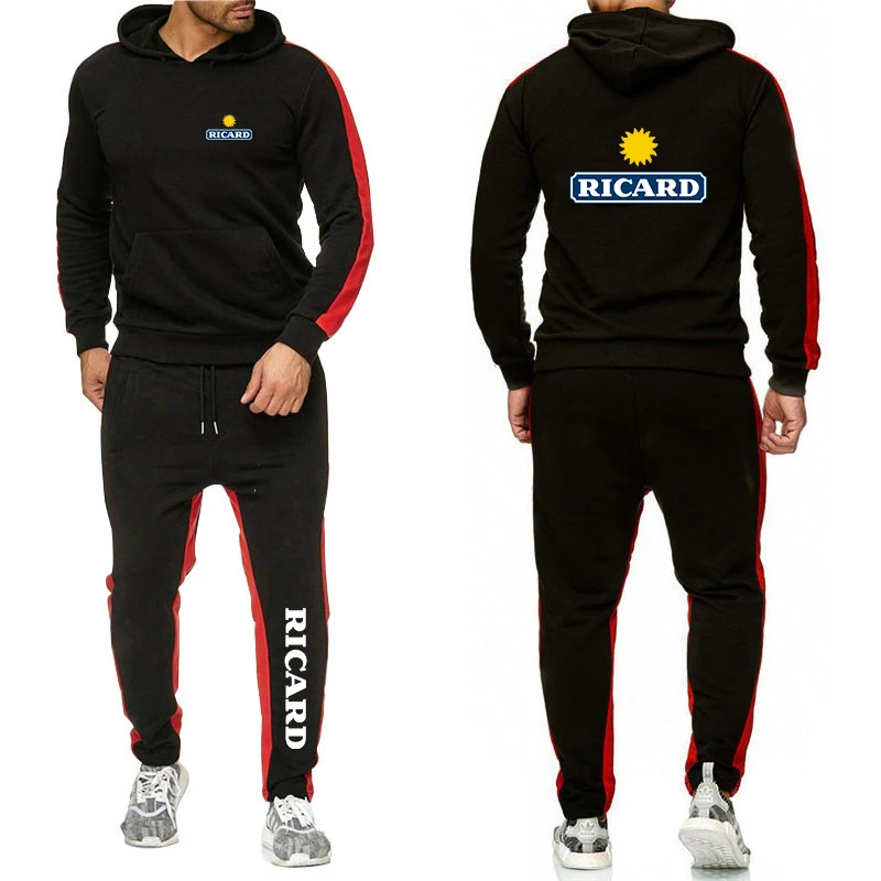

2023 New Men's Printing RICARD Fashion Hoodies High Quality Solid Color Long Sleeve Tracksuit + Casual Sweatpants 2 Pieces Set