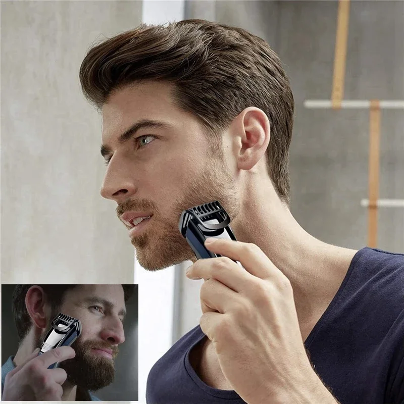 Kemei 0.5-10mm 남성용 조정 가능한 수염 헤어 트리머 충전식 콧수염 수염 헤어 클리퍼 페이스 헤어 커팅 머신