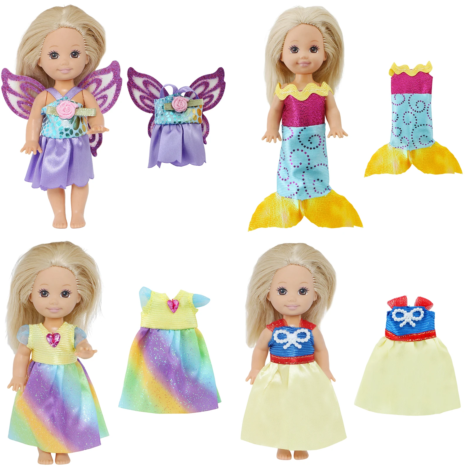 Mini Outfit Handmade Doll Dress Tops Pants Skirt Daily Casual Wear Accessories Clothes for 4 Inch 10cm Doll 4 Set