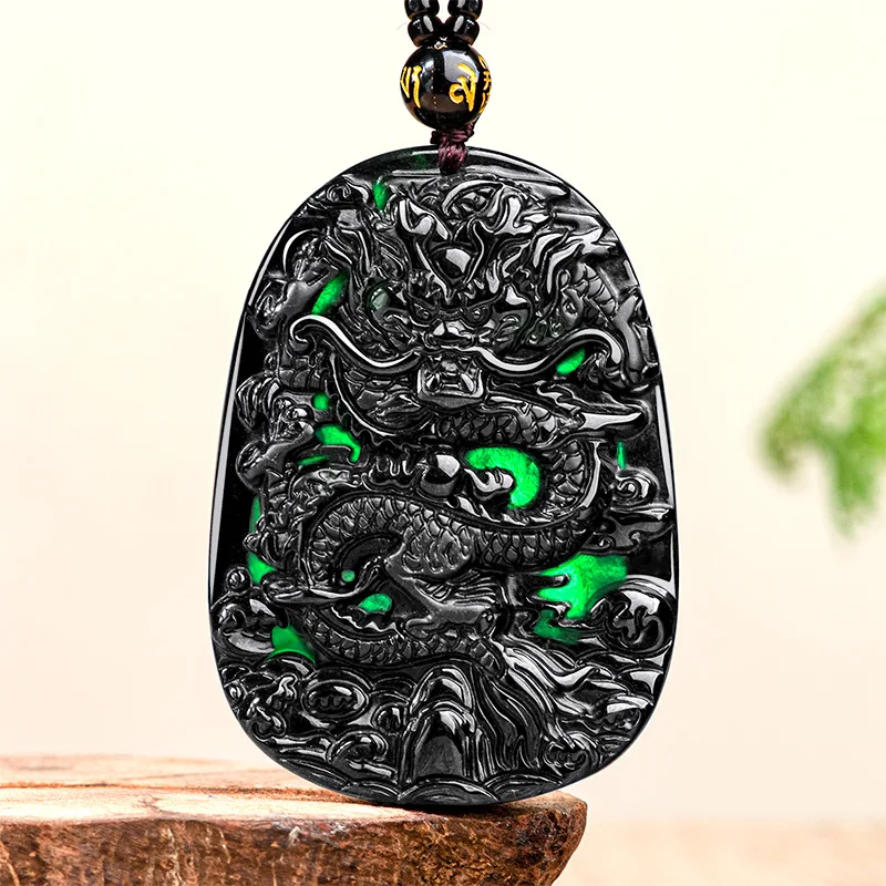 Natural A Giadeite Ink Green Zodiac Dragon Four Seas Dragon Sign Ice Jade Ciondolo Collana Da Donna Da Uomo Gioielli Drop Shipping