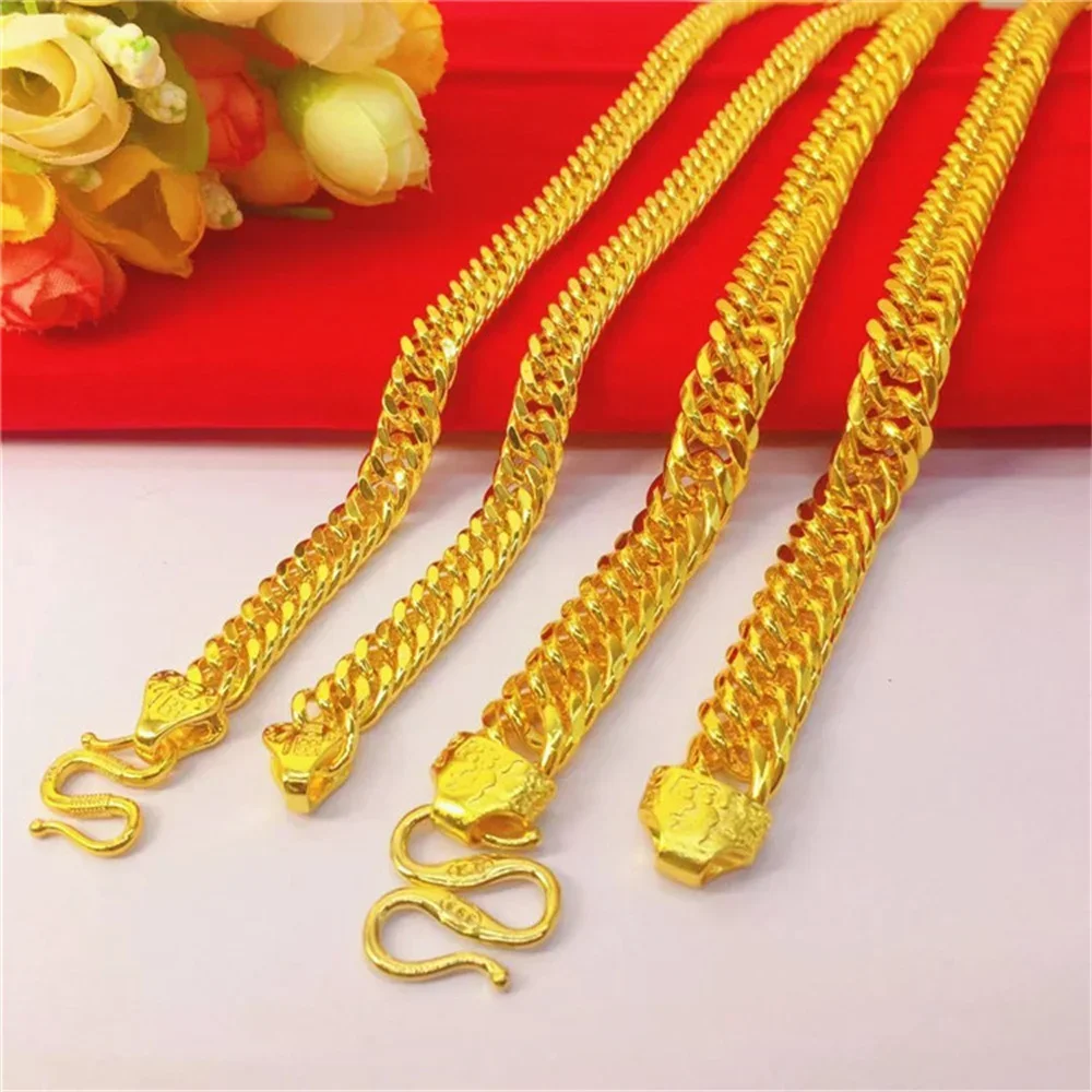 

SAIYE Electroplated 24k Vietnamese Sand Gold Side Chain Thickened 6-8-10-12 Mm Double Buckle Dragon Pattern Necklace