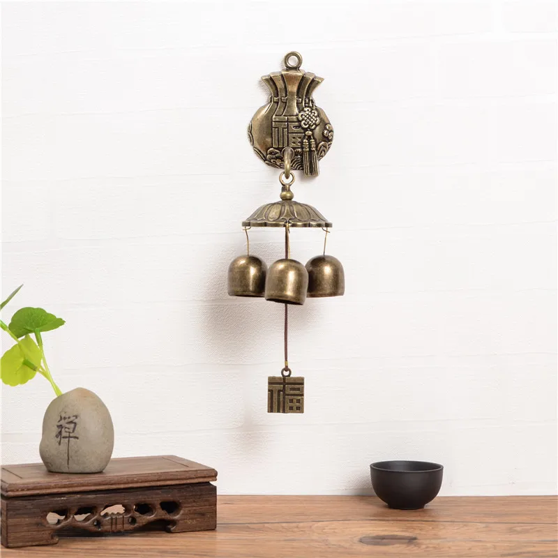 

Wind Chimes Wind Spinner Home Wall Hanging Bronze Three Bells Retro Metal Self-priming Bell Doorbell Home Decor Wall Hanging