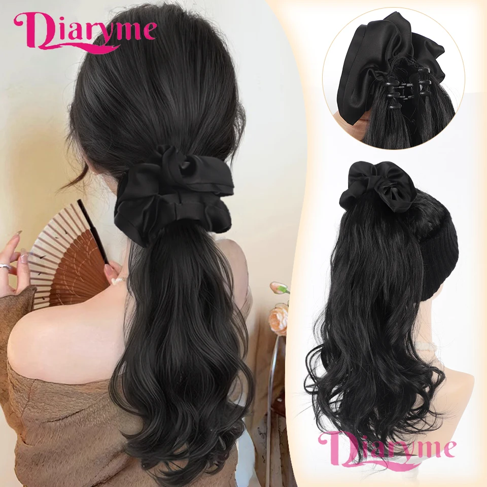 Black Hair Ring Claw Clip Synthetic Ponytail Extensions for Girls