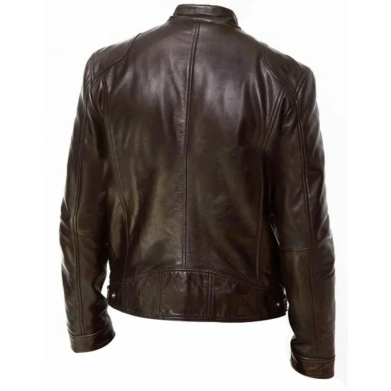 2024 Fashion Mens Leather Jacket Slim Fit Stand Collar PU Jacket Male Anti-wind Motorcycle Lapel Diagonal Zipper Jackets Spring