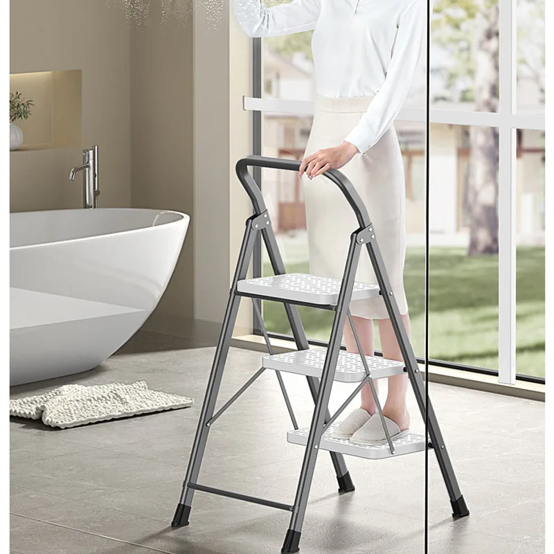 

Modern Simple High Ladder Stool Kitchen Thickening Ladders Chair Folding Retracting Step Stools Arc Handrail