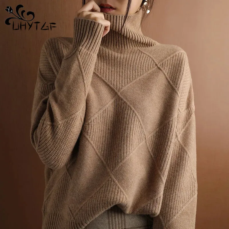 Женский Теплый вязаный свитер, теплый шерстяной пуловер с высоким воротником, Осень-зима 2024