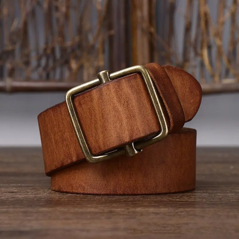100% Genuine Leather  3.8 Wide Pure Cowhide  for Men's High Quality Jeans No Drilling Smooth Buckle Belts  Waistband Male Fashio