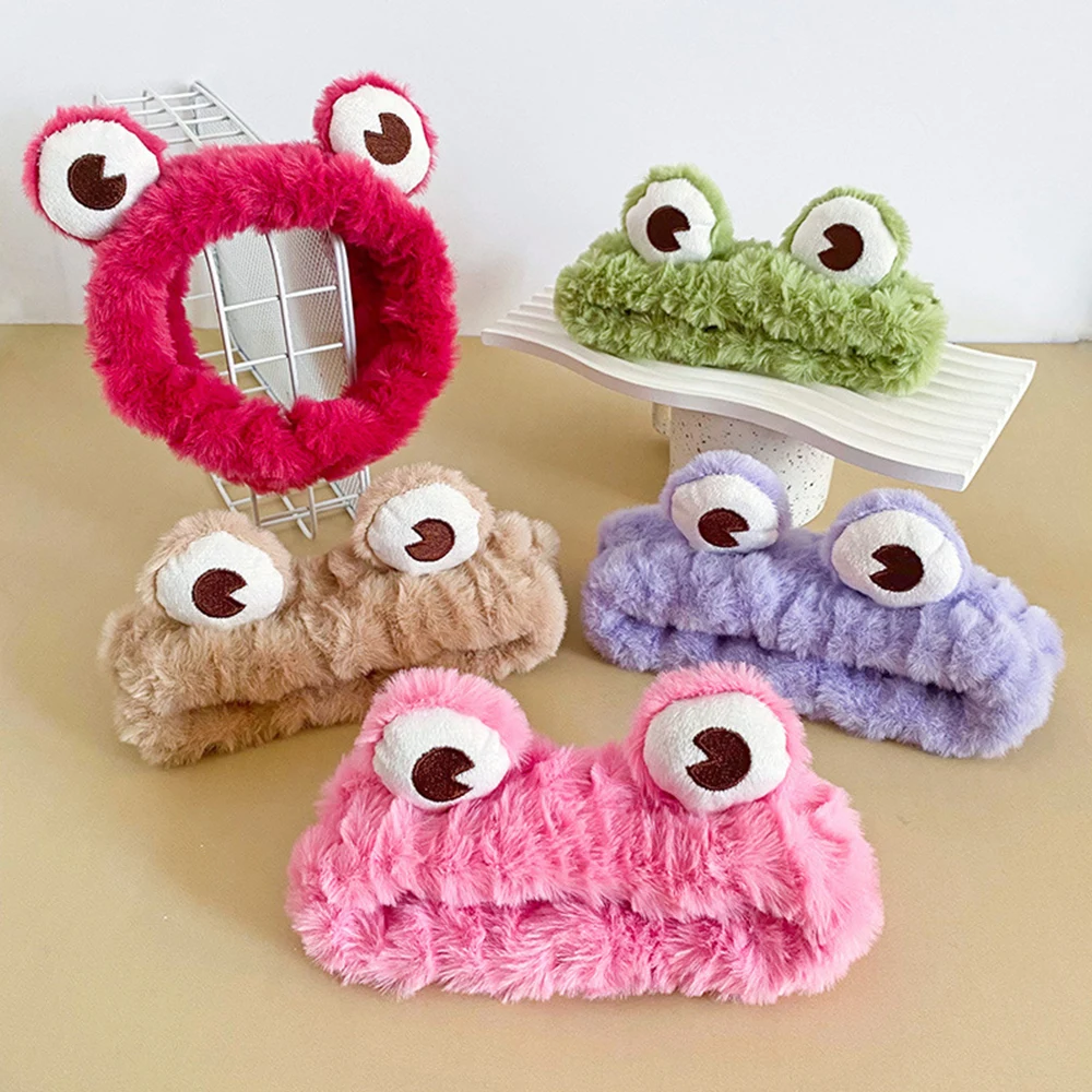 

Winter Soft Coral Fleece Headbands Cute Frog Eyes Hairband Wash Face Makeup Hair Holder For Women Headband Hair accessories