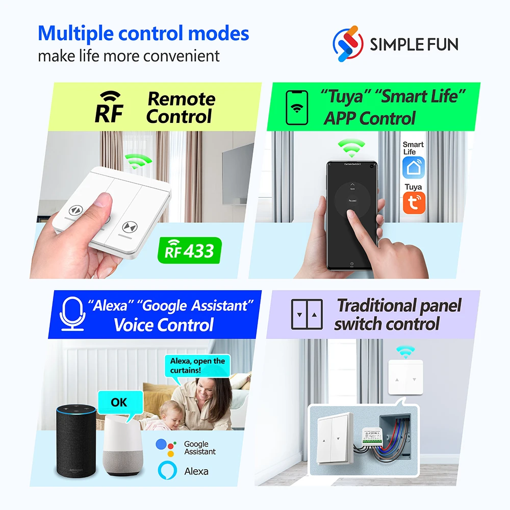 Description Picture 5 of itemWiFi and RF Smart Curtain Switch Wireless Wall Panel Switch Tuya Smart Life Module for Roller Shutter Blinds Garage,Timer,Alexa
