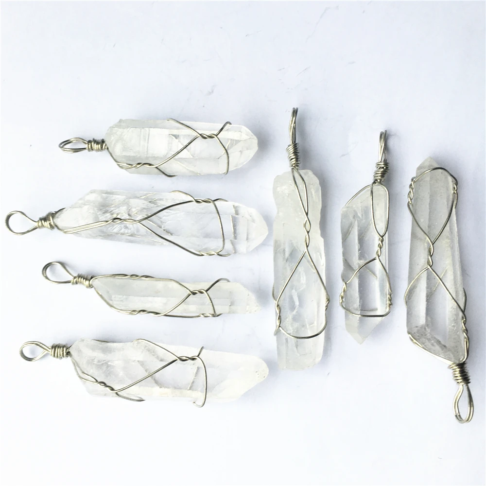 7pcs Chakra Pendant Natural Stone Pendant Raw Ore White Crystal Column Point Healing Crystals Diy Wire Wrapped Jewelry Making