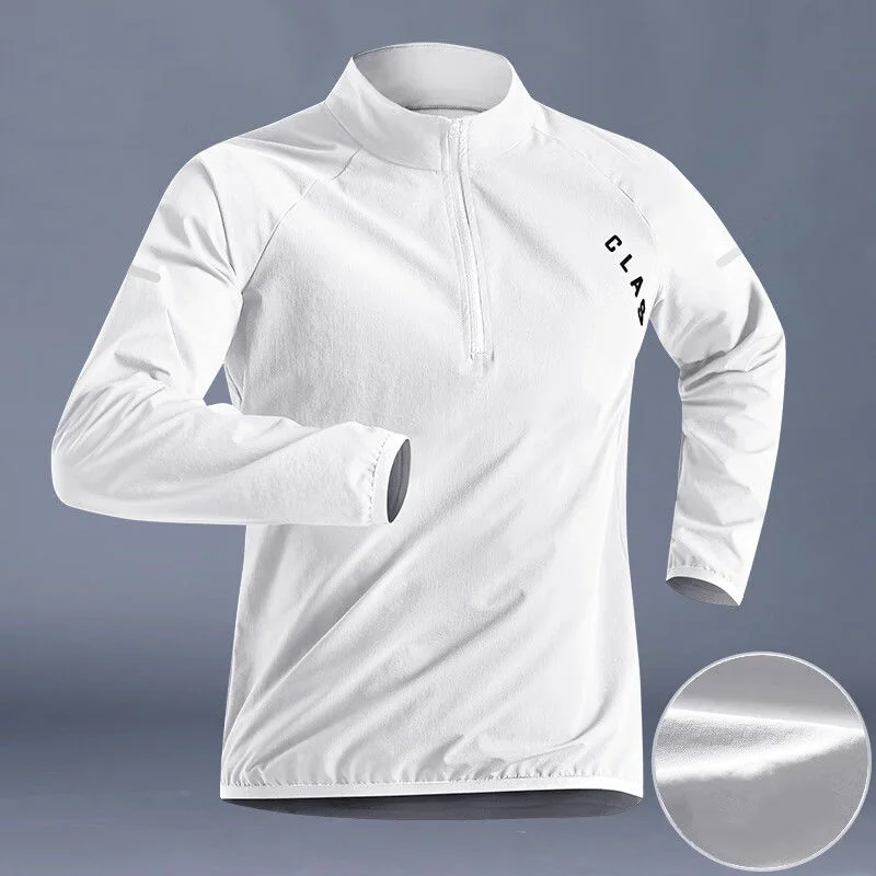 Sport T Shirt Quick Drying Clothes Men Autumn Sports T-shirt Stand Neck Loose Long Sleeved Outdoor Running Tracksuit Breathable Half Zip Top