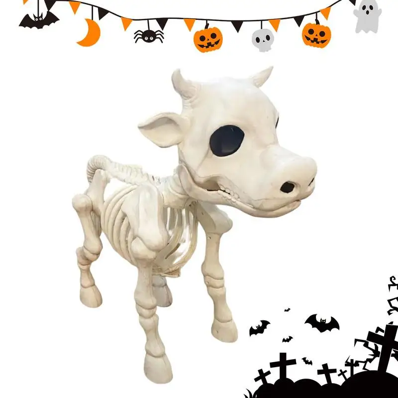 

2023 Halloween Cow Horse Skeleton Tricky Graveyard Resin Cow Skull Skeleton Spooky Halloween Horror Cow Bones Skeleton Decor