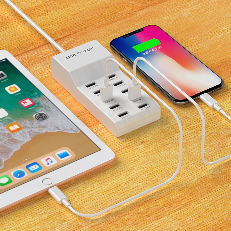 Hub ad alta velocità a 10 porte da 5 V, multipresa CA, adattatore di alimentazione USB portatile per casa, ufficio, viaggi, caricabatterie da parete con spina europea._voghion.com
