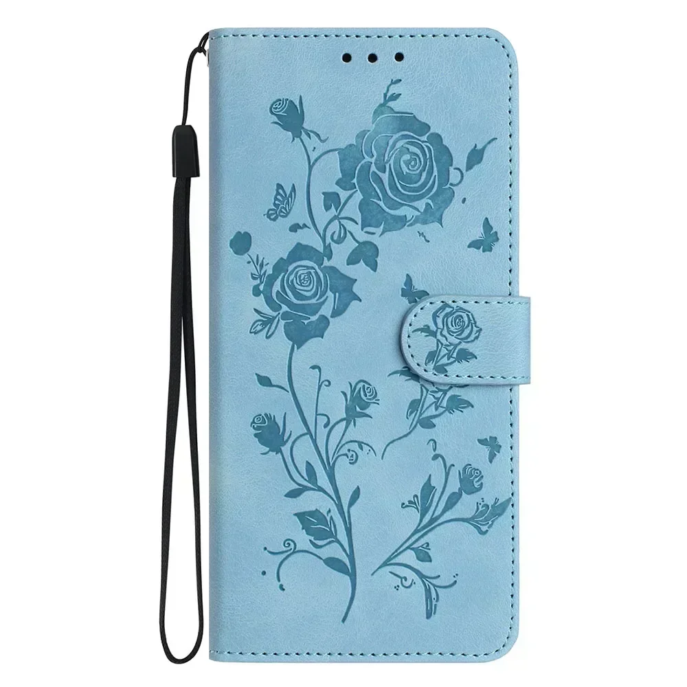 Butterfly Embossed Leather Wallet Phone Case with Card Slots and Strap
