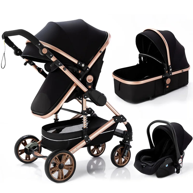 

Luxurious Baby Stroller 3 in 1 Portable Travel Baby Carriage Folding Prams Aluminum Frame High Landscape Car for Newborn Baby