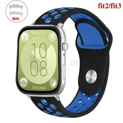 Breathable Silicone Sport Watchband - Vibrant Smart Wristband Bracelet - huawei fit 3 (13 black blue)