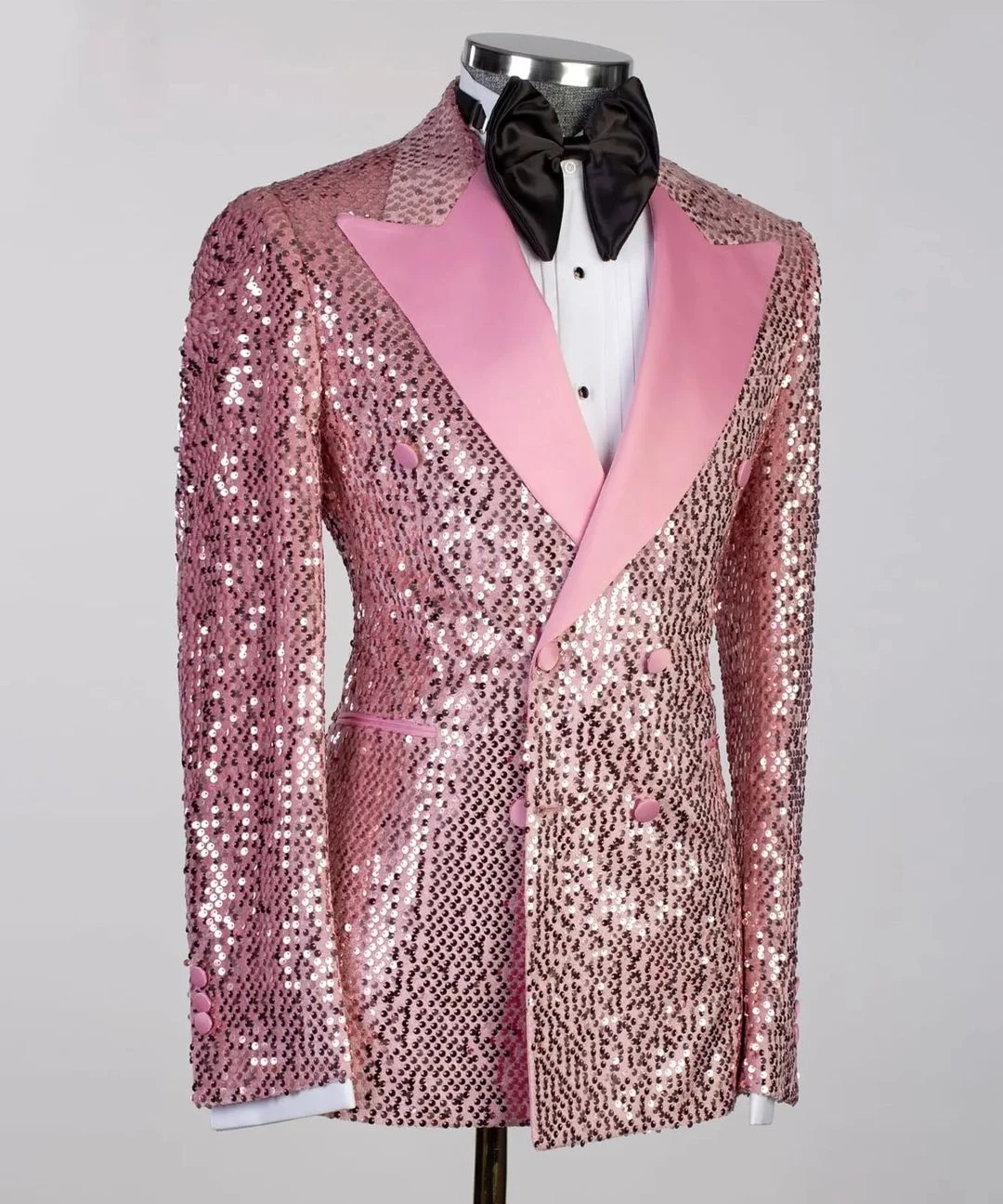 Hot Pink Sequins Men Wedding Tuxedos Double Breasted Groom Wear Tailored Party Prom Coat Business Jacket 2 Pieces