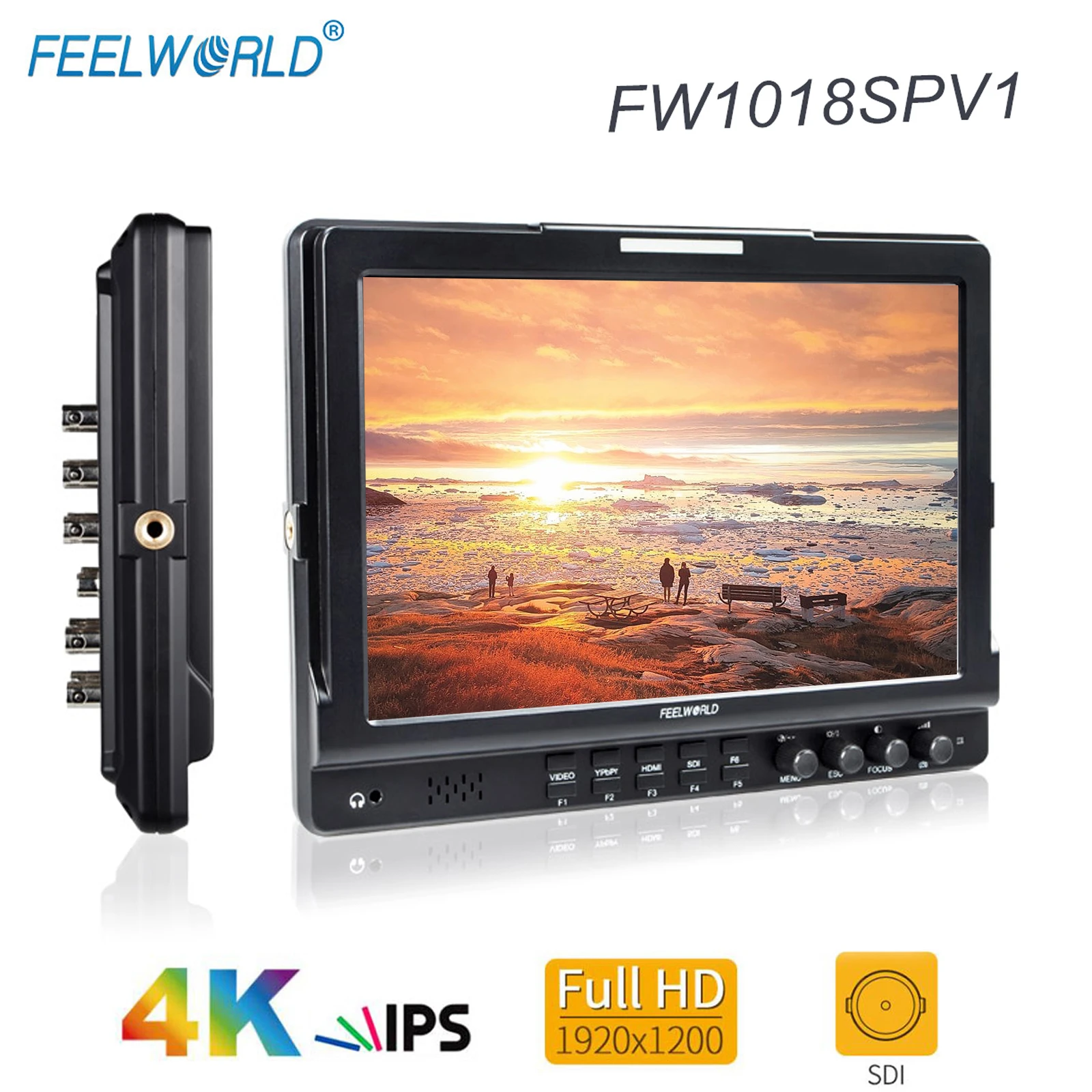 FEELWORLD FW1018SPV1 10.1 Inch Field Monitor Full HD 1920*1200 3G-SDI Director Tally Light for Jimmy Jibs and DSLR Cameras