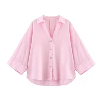 MUJER rayé chemise femme blanc chemises décontractées amples pour les femmes été boutonné chemises et chemisiers femme à manches larges haut pour femme 5