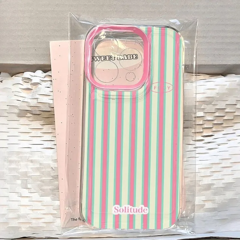 Funda transparente Simple minimalista a rayas rosas y azules para Xiaomi Poco X6 X3 X5 F5 M6 F6 Pro Mi 14T 13T 12 Pro 11 Lite 5G NE