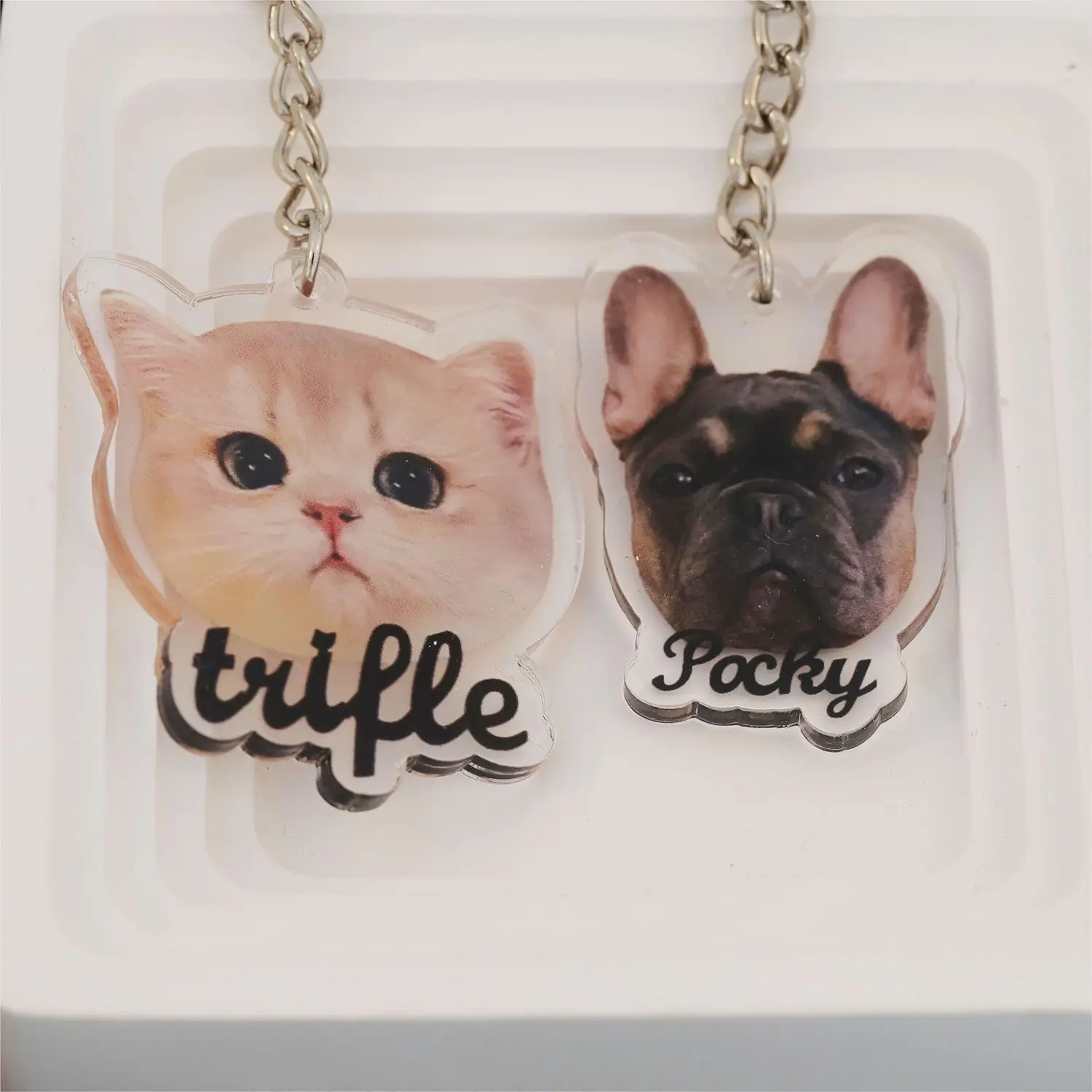 Custom Logo Acrylic Keychain Cat Dog ID Charm Print Holographic