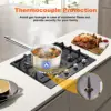 Tieasy 24 Inch 4 Burner Built-in Tempered Glass NG/LPG Convertible Thermocouple Protection Child lock Gas Cooktop GH003-244G 3