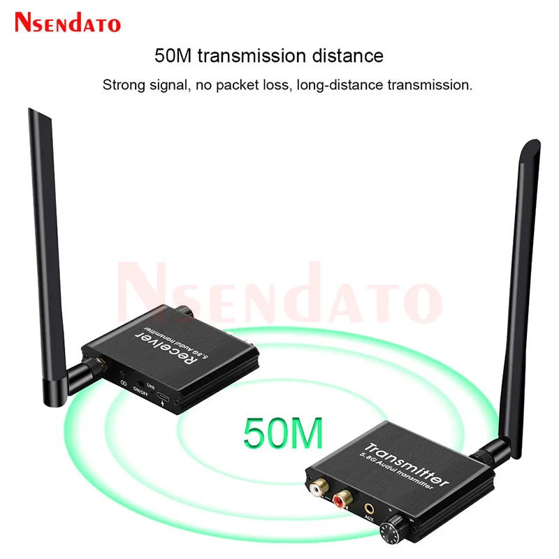 50M 2.4G/5.8G Wireless Wifi Audio Music Transmitter and Receiver With 3.5mm R/L RCA Wireless Audio adapter For DVD TV Computer
