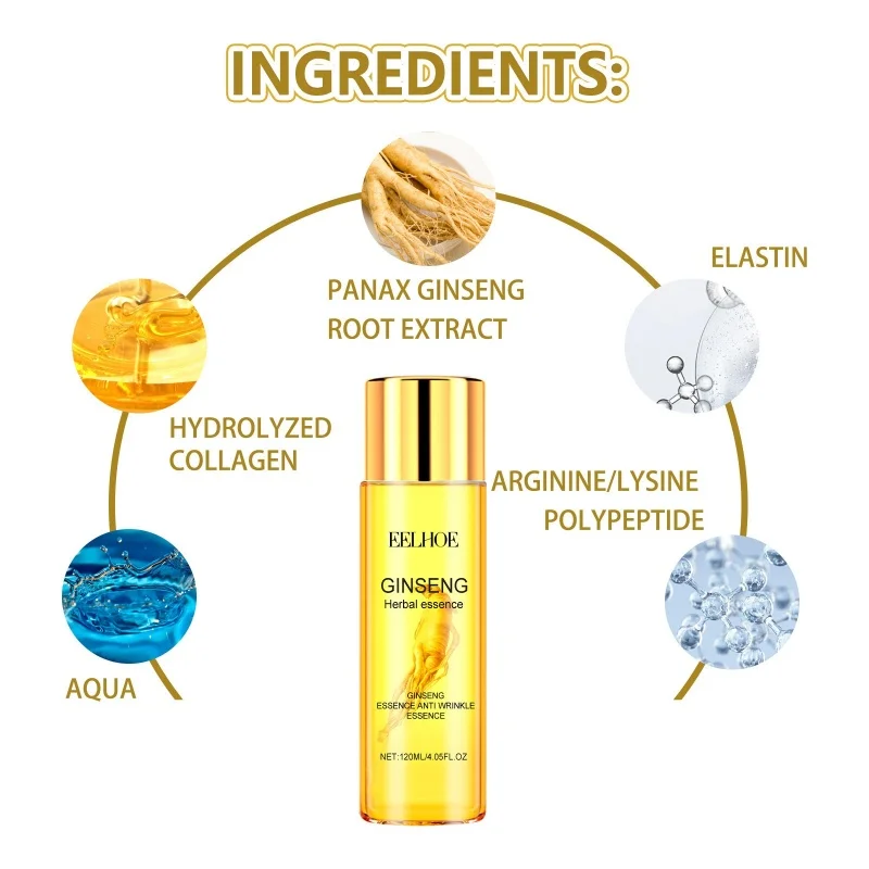 Gold Ginseng Face Essence Polypeptide Fading Fine Lines Anti Wrinkles Be-Tightening Brightening Moisturiz Facial Serum Skin Care 5